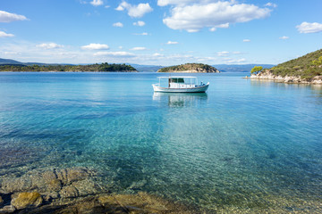 A fishng boat on the gorgeous sea waters of Sithonia, Chalkidiki, Greece