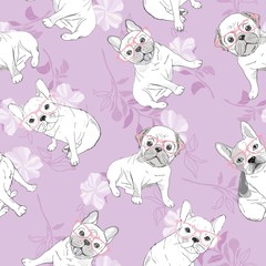 dog. french bulldog. heart sunglasses. glasses icon. illustration seamless pattern wallpaper background