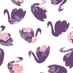 Swan lake seamless pattern - pink