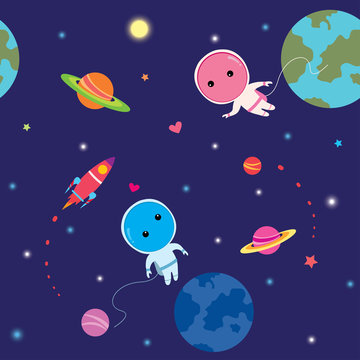Illustration vector of stronauts on galaxy space design to seamless pattern.
