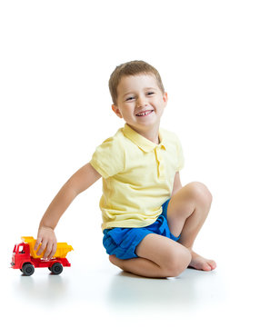 kid with toy isolated on a white background