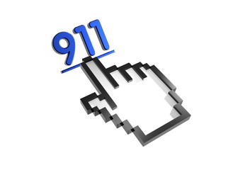 911. Stylized hand pointer on link. 3D render. Isolated on white.