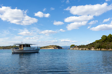 A fishng boat on the gorgeous sea waters of Sithonia, Chalkidiki, Greece