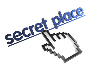 Secret place. Stylized hand pointer on link. 3D render. Isolated on white.