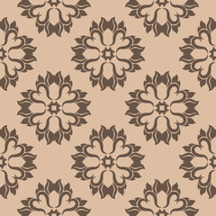 Brown floral seamless pattern on beige background