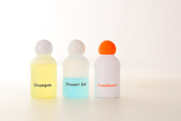 Plastic bottles were placed on a white background.