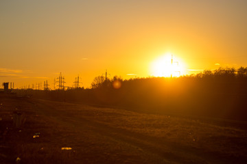 Winter landscape of nature at sunset