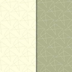 Olive green geometric ornaments. Set of seamless patterns