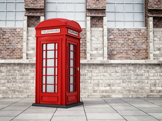 Fototapeta premium Red British phone booth in the street. 3D illustration