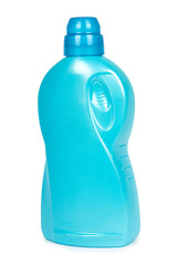 Blue plastic liquid detergent bottle. Isolated on white background. Laundry container, merchandise template