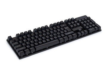 Black mechanical computer keyboard. Isolated on white background
