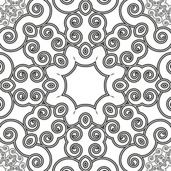 Stylized monochrome floral pattern of spirals. Black and white geometric pattern