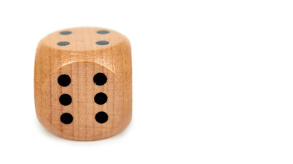 Wooden dice isolated on white background, Macro image with copy space
