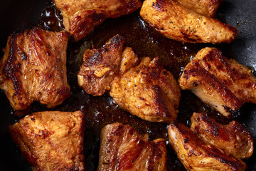 Juicy roasted meat with herbs. BBQ and grill food