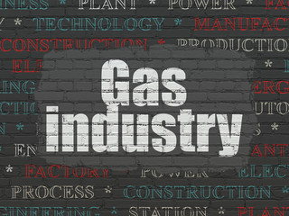 Industry concept: Painted white text Gas Industry on Black Brick wall background with  Tag Cloud