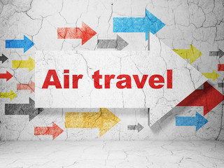 Travel concept:  arrow with Air Travel on grunge textured concrete wall background, 3D rendering