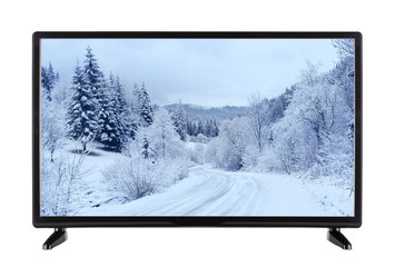 Modern high-definition TV with  picture of the winter landscap