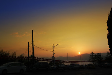 Fototapeta na wymiar Sunset at Coastal road