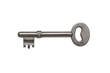 Antique Silver Bronze Key iSolated on White Background.