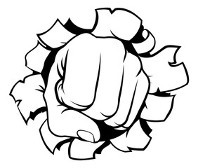 Fist Punching Through Background