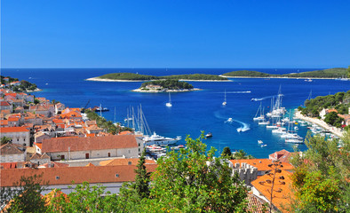 Fototapeta premium Harbor of old Adriatic island town Hvar