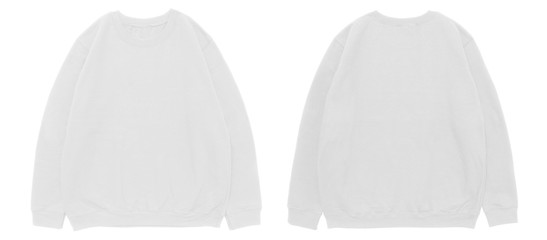 Blank sweatshirt color white template front and back view on white background