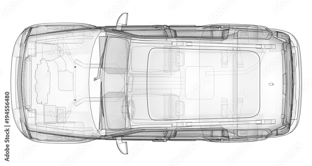 Poster transparent suv with simple straight lines of the body. 3d rendering.
