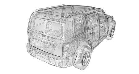 Transparent SUV with simple straight lines of the body. 3d rendering.