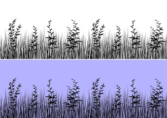 Line Seamless Landscape with Black Silhouette Grass, Isolated on White and Color Background, Element for Your Design. Vector