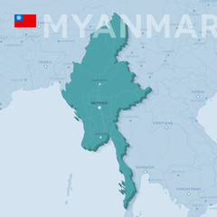 Verctor Map of cities and roads in Myanmar.