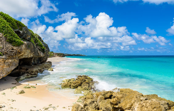 Crane Beach - tropical beach on the Caribbean island of Barbados. It is a paradise destination with a white sand beach and