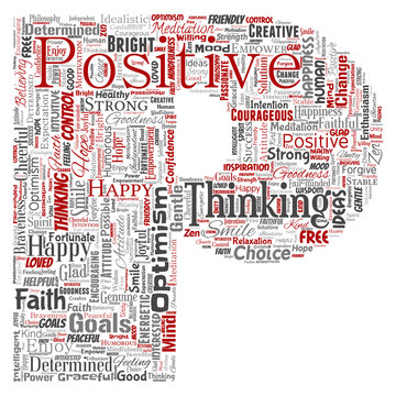 Vector conceptual positive thinking, happy strong attitude letter font P word cloud isolated on background. Collage of optimism smile, faith, courageous goals, goodness or happiness inspiration