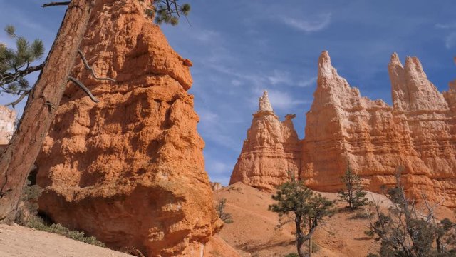 Panning Stunning Gorge With Orange Red Sandy Mountains Beautiful Bryce Canyon