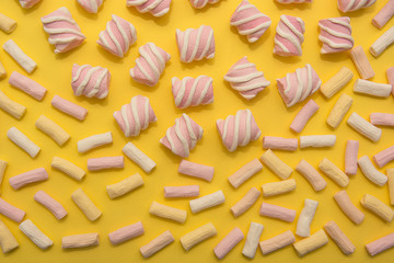 Multicolored marshmallow. Background or texture of colorful mini-marshmallows. Background.