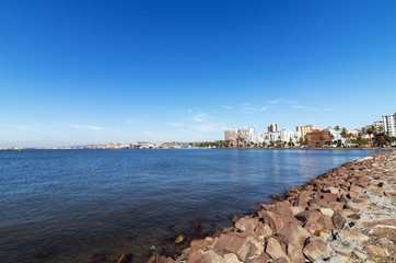 High Tide in Durban Harborand Durban City skyline
