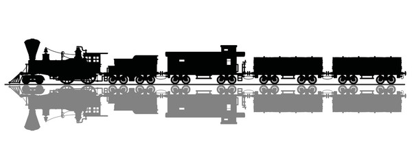 The black silhouette of a vintage american steam train © vostal