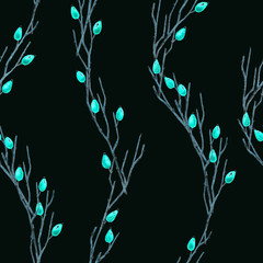 Fototapeta na wymiar Seamless Botanical Pattern with Briar Branches in Asian Style.