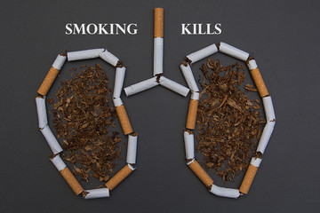 Stop smoking. Cigarettes cause cancer and kill. Gray background.