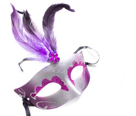 Purple fantasy mask costume for party and opera in top view.