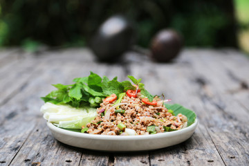Spicy pork salad in Thai food
