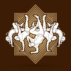 Group of people dancing, Hip hop, Street Dance, B Boy mix composition designed on line square background graphic vector.
