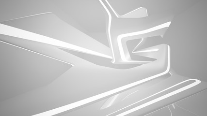 White smooth abstract architectural background. Night view with illumination. 3D illustration and rendering