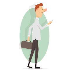 Young man with a phone in his hand. Animation style. 
