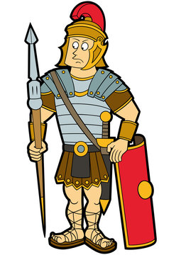 Roman legionary /Illustration cartoon roman legionary soldier with a shield, a gladius, and a lance
