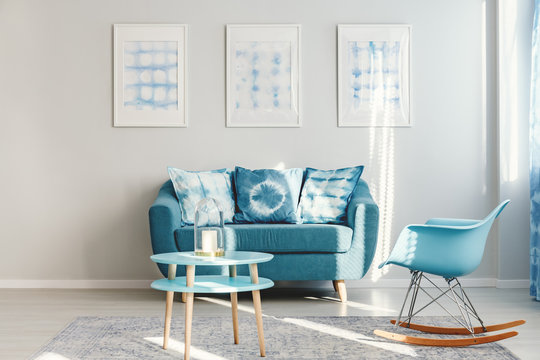 Simple blue living room interior
