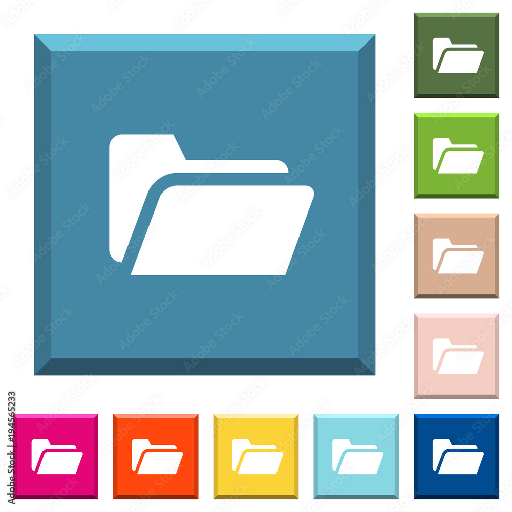 Aufkleber folder open white icons on edged square buttons