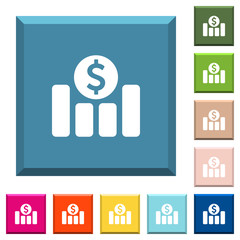 Dollar financial graph white icons on edged square buttons