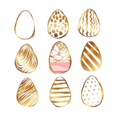 Golden easter eggs background with frame for your text. Vector template.