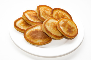 Homemade fritters on a white background.