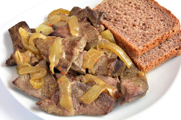 wątróbka wieprzowa  z cebulą i chlebem